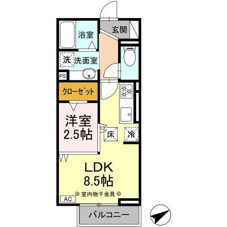 D-CHAMBRE松寺(1LDK/1階)の間取り写真