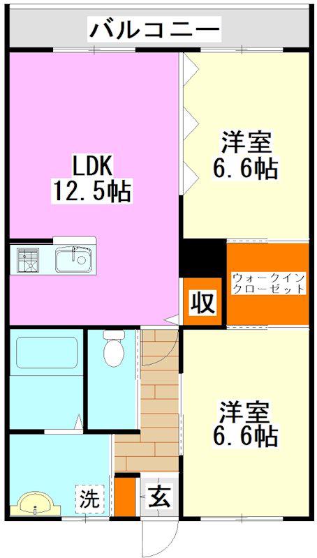 ヴァンベール綱分A(2LDK/1階)の間取り写真