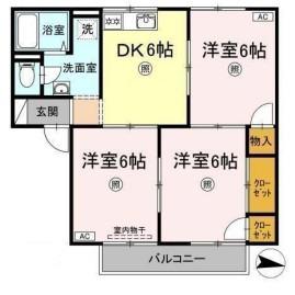 プレジール西島B棟(3DK/1階)の間取り写真