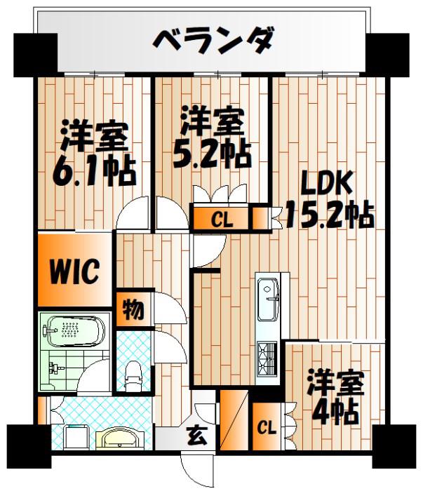 ザ・サンパーク小倉駅タワーレジデンス(3LDK/15階)の間取り写真