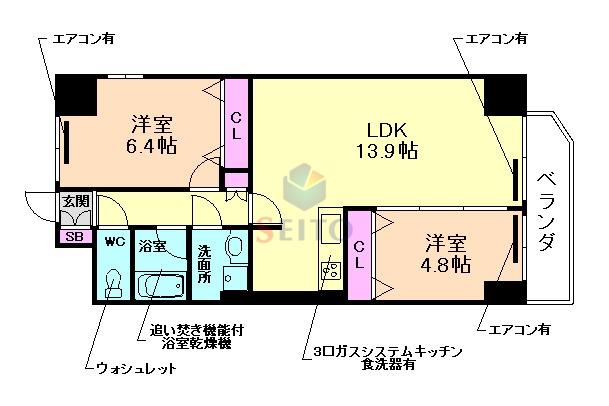 GLUCK MAISON F-TOYONAKA XVグリュックメゾン(2LDK/7階)の間取り写真