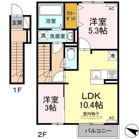 ラ トルチェ C棟(2LDK/2階)の間取り写真