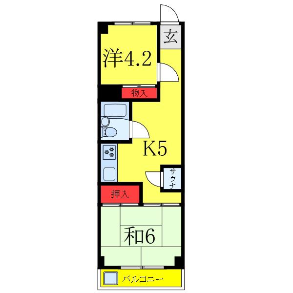 川口第2永谷マンション(2K/6階)の間取り写真