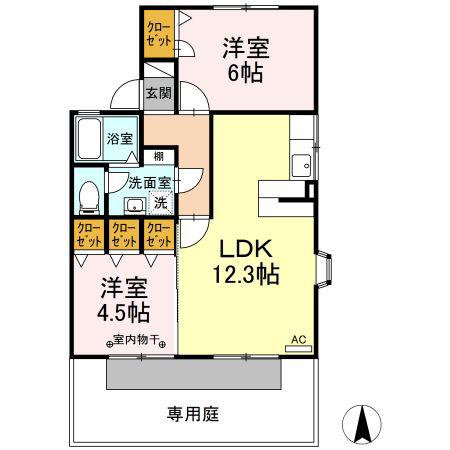 シルキーハウス A(2LDK/1階)の間取り写真
