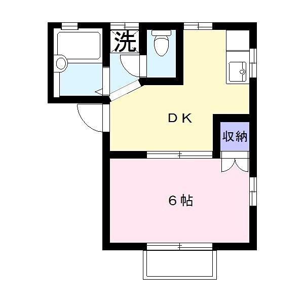 グリーンビュー・一の坪B(1DK/2階)の間取り写真
