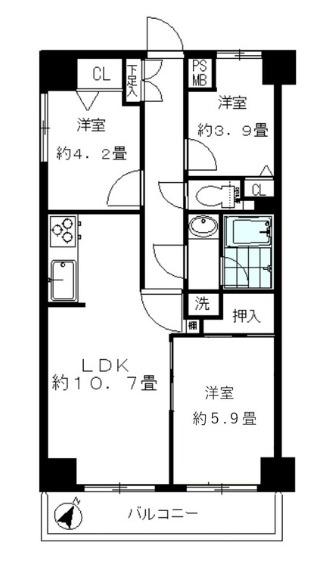 ハル菊名1(3LDK/4階)の間取り写真