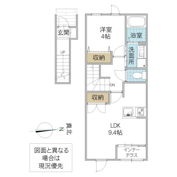 ひたちなか市大字稲田字原野 アパート(1LDK/2階)の間取り写真