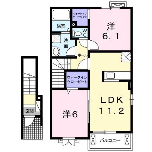 スウィートピーA(2LDK/2階)の間取り写真