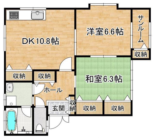 JR信越本線 宮内駅(新潟) 徒歩55分 2階建 築24年(2DK/1階)の間取り写真