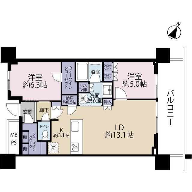 URAWA THE TOWER(2LDK/18階)の間取り写真