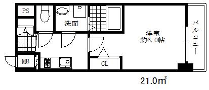 エスリード神戸大倉山ヒルズ(1K/6階)の間取り写真