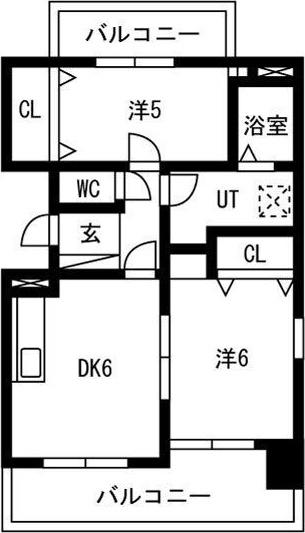 グランディ城見I(2DK/2階)の間取り写真
