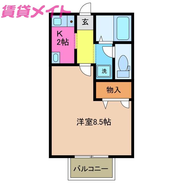 ハイツソートフルB棟(1K/2階)の間取り写真