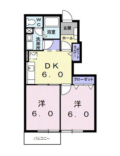 ハーモニー大崎I(2DK/1階)の間取り写真