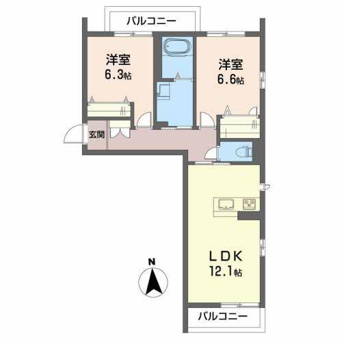 シュエットメゾン参番館(2LDK/3階)の間取り写真