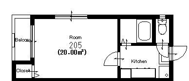 シャトー道徳(1SK/2階)の間取り写真