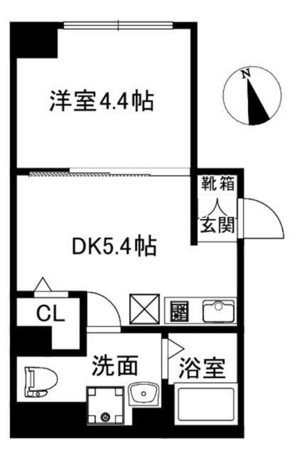 クリアル新富町(1DK/3階)の間取り写真