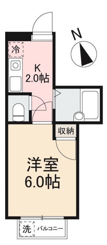 シャンボール峰山(1K/2階)の間取り写真
