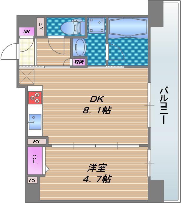 セイワパレス玉造駅前(1LDK/7階)の間取り写真