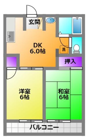 ディライトB(2DK/2階)の間取り写真