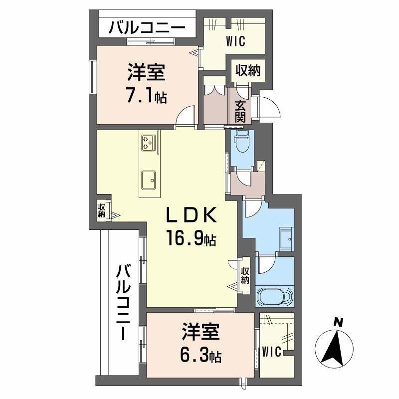 シャーメゾン別府駅前 積水(2LDK/2階)の間取り写真