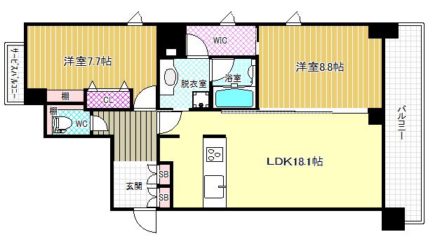 リバーサイドタワー中之島(2LDK/8階)の間取り写真