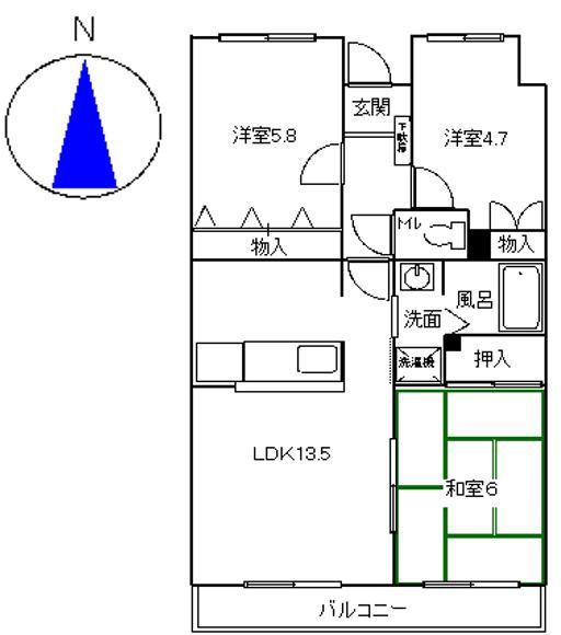 ふるさと(3LDK/3階)の間取り写真