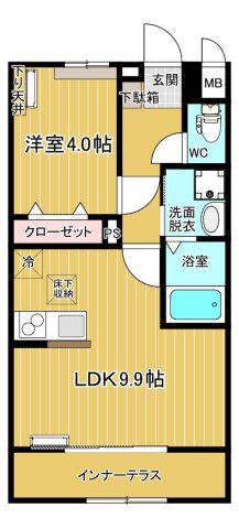 グリーンコートつくば A棟(1LDK/1階)の間取り写真