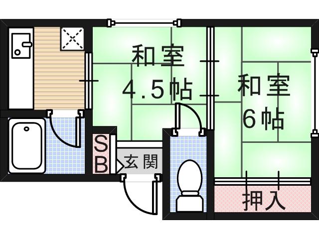 グリーンハイツ天王寺(2K/2階)の間取り写真