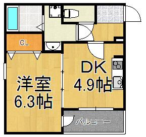 サンシエロ立花(1DK/1階)の間取り写真