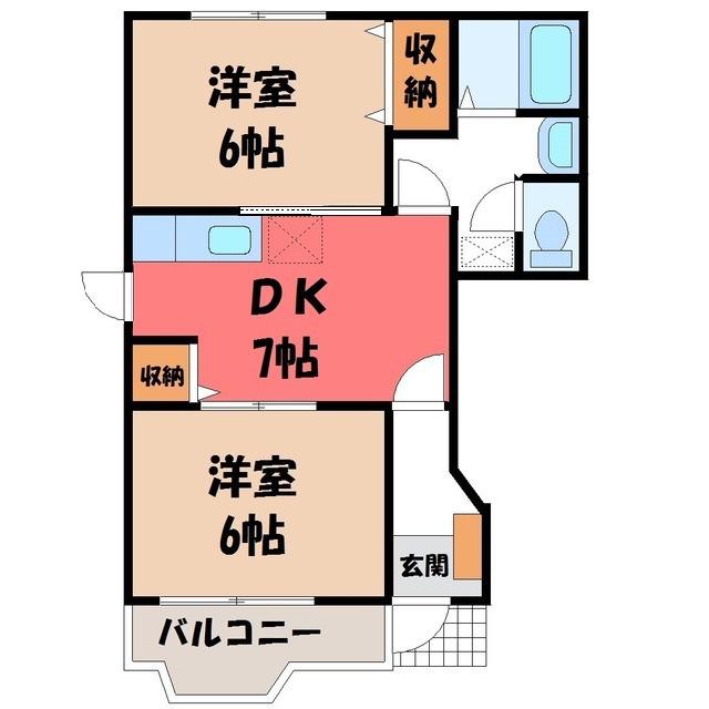 ラフィネヴィラ(2DK/1階)の間取り写真