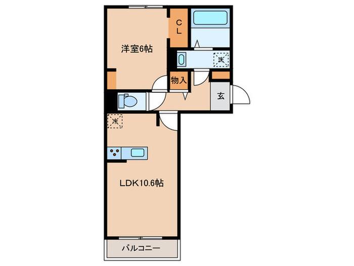 ウェルデンスD-STAY A棟(1LDK/1階)の間取り写真