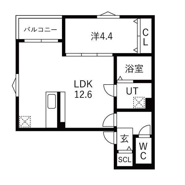 愛知県名古屋市熱田区大宝4丁目(1LDK/1階)の間取り写真
