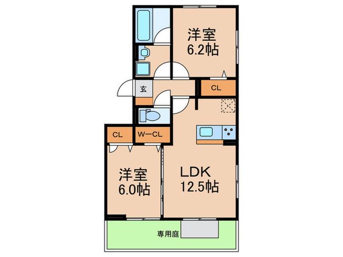 D-ROOM原町駅南(2LDK/1階)の間取り写真