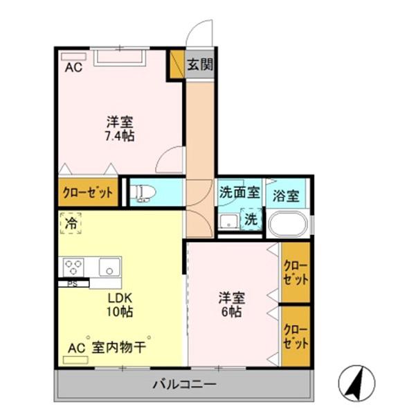 コンフォートヒル(2LDK/2階)の間取り写真