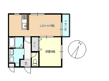 ローリン・ヒル(1LDK/1階)の間取り写真