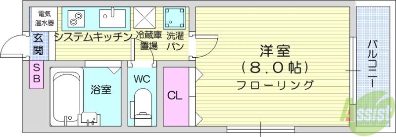 クレセール中山(1K/1階)の間取り写真