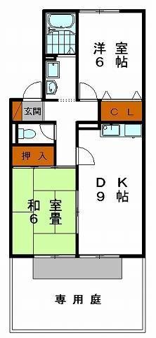 ハイカムール・山手(2DK/1階)の間取り写真