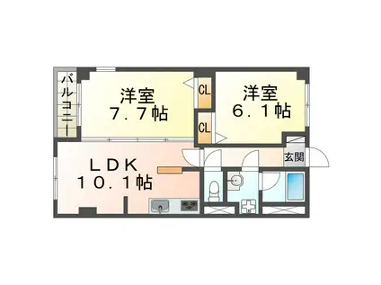 リアルテ霞ヶ丘(2LDK/2階)の間取り写真