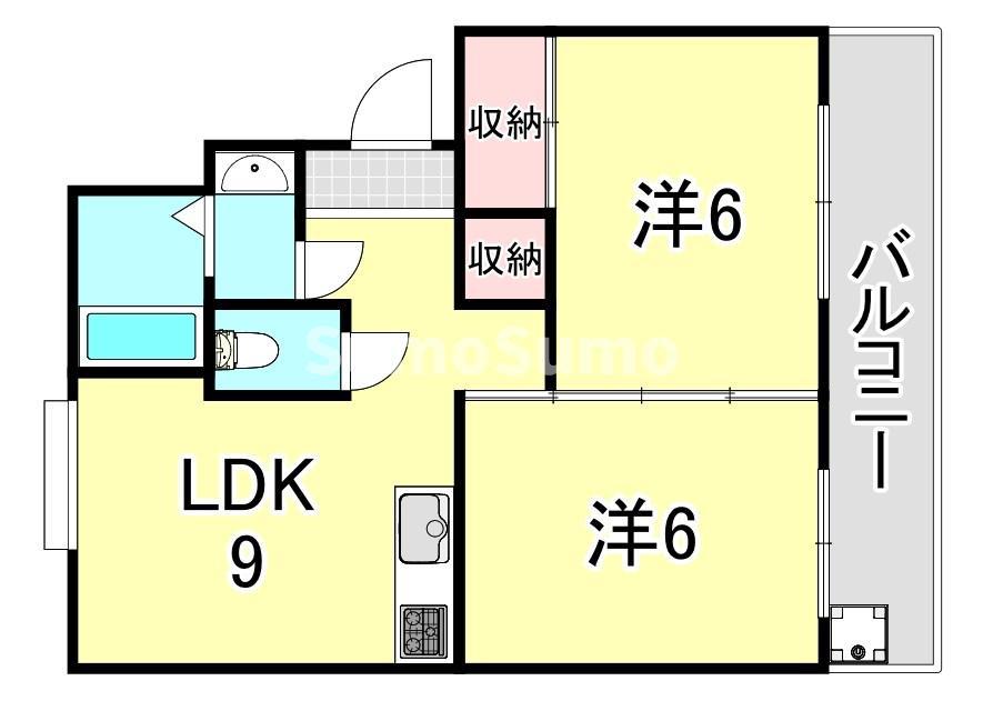 ダイバーシティ神戸長田C棟(2LDK/3階)の間取り写真