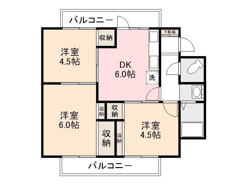 ヴィラナリー元山I(3DK/1階)の間取り写真
