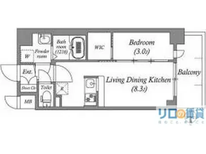 ファーストフィオーレ江坂グランディア(1LDK/4階)の間取り写真