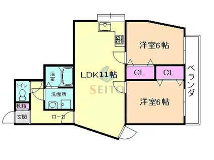 ヴィラウッドランドII(2LDK/2階)の間取り写真