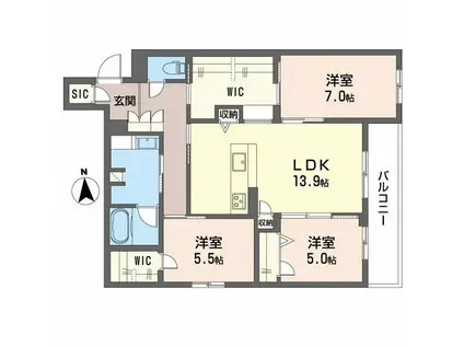 フレシア天王寺 南棟(3LDK/2階)の間取り写真