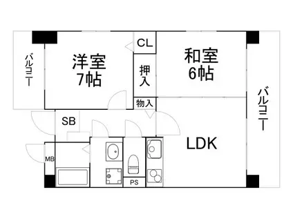 アーバンヴィラ(2LDK/4階)の間取り写真