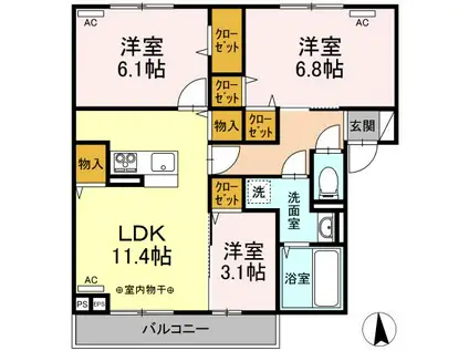 アクシィヴVI(3LDK/3階)の間取り写真
