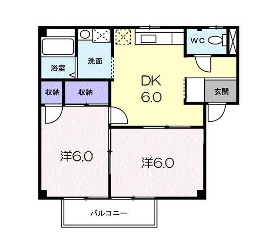 シティハイツ蘭(2DK/2階)の間取り写真