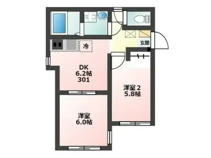 GLANZ碑文谷(2DK/3階)の間取り写真