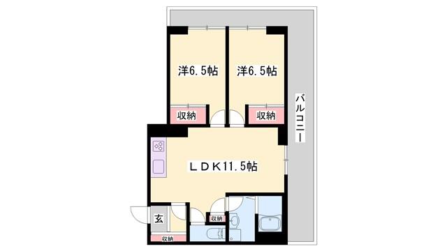 シャレード高砂(2LDK/6階)の間取り写真