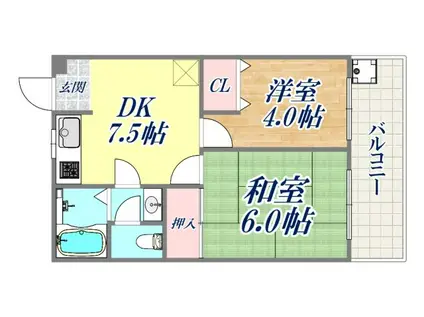 明泉寺ハイツ(2DK/2階)の間取り写真